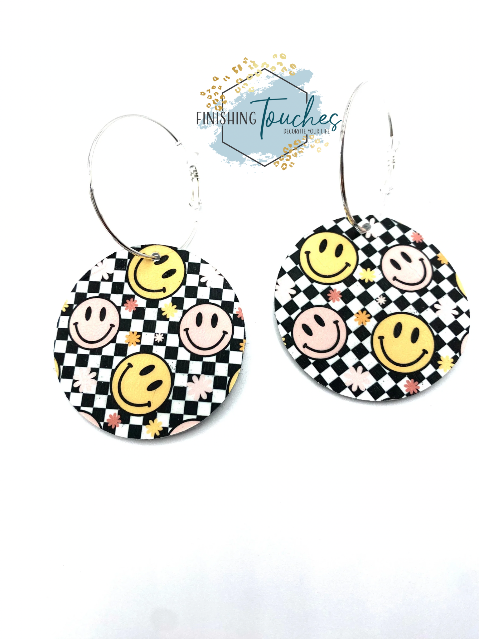 Checkered Smiley Earrings